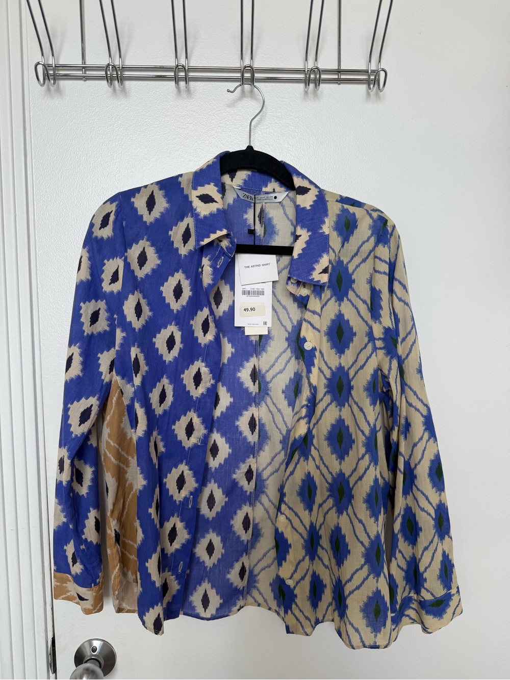 Zara Blue & Cream Patterned Button-Down Shirt